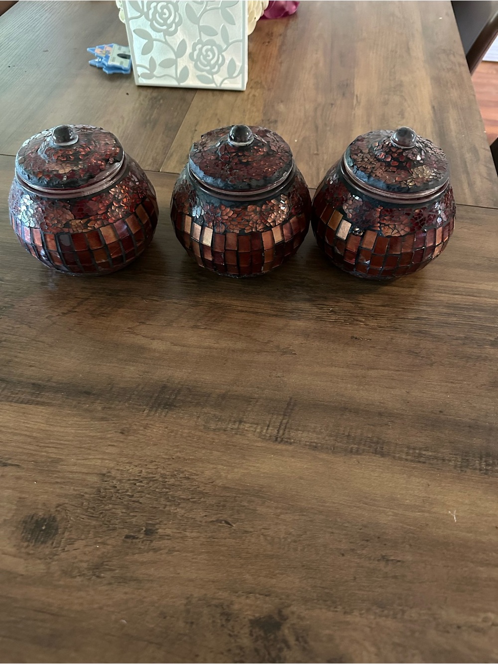 Decorative Red Mosaic Glass Jar with Lid - Home Accents